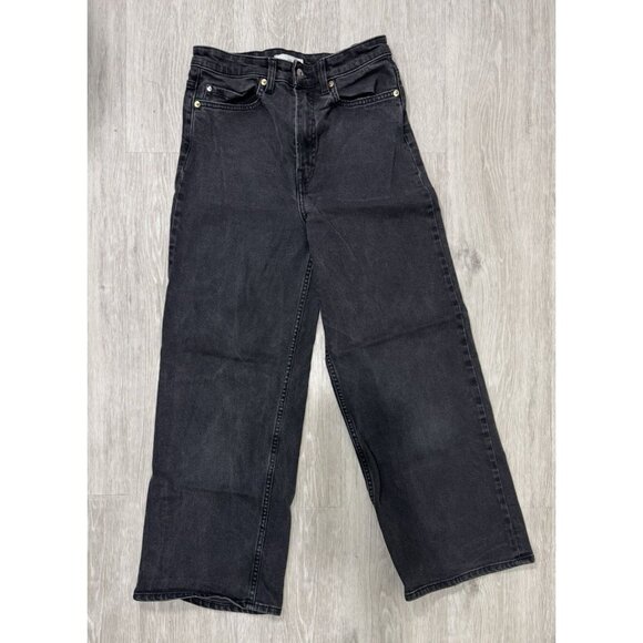 H&M Black MOM Jeans Women Wide leg High Waist Skater Streetwear Size 4 - Picture 2 of 12